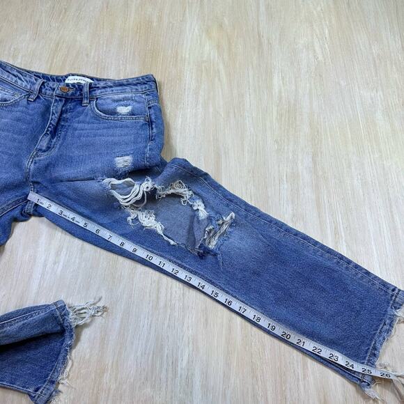 Flying Monkey Distressed Medium Wash Fray Hem Relaxed Straight Mom Jeans 26 - Picture 13 of 16